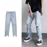 Men Jeans Ripped Jeans Men's Summer Loose Casual Pants Straight-Leg Pants