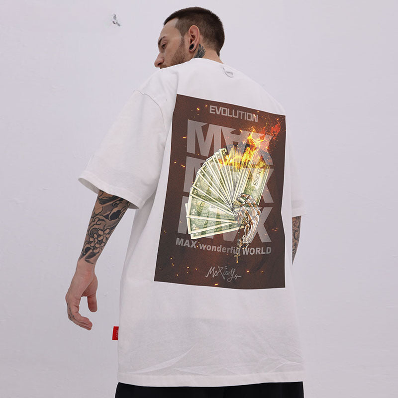 Men's T Shirt US Dollar Printed Short-Sleeved T-shirt Men's and Women's Casual Couple Half Sleeve T-shirt