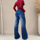 Women's denim pants - cross-border autumn fashion: european & american style, drawstring elastic waist, straight leg, wide leg jeans
