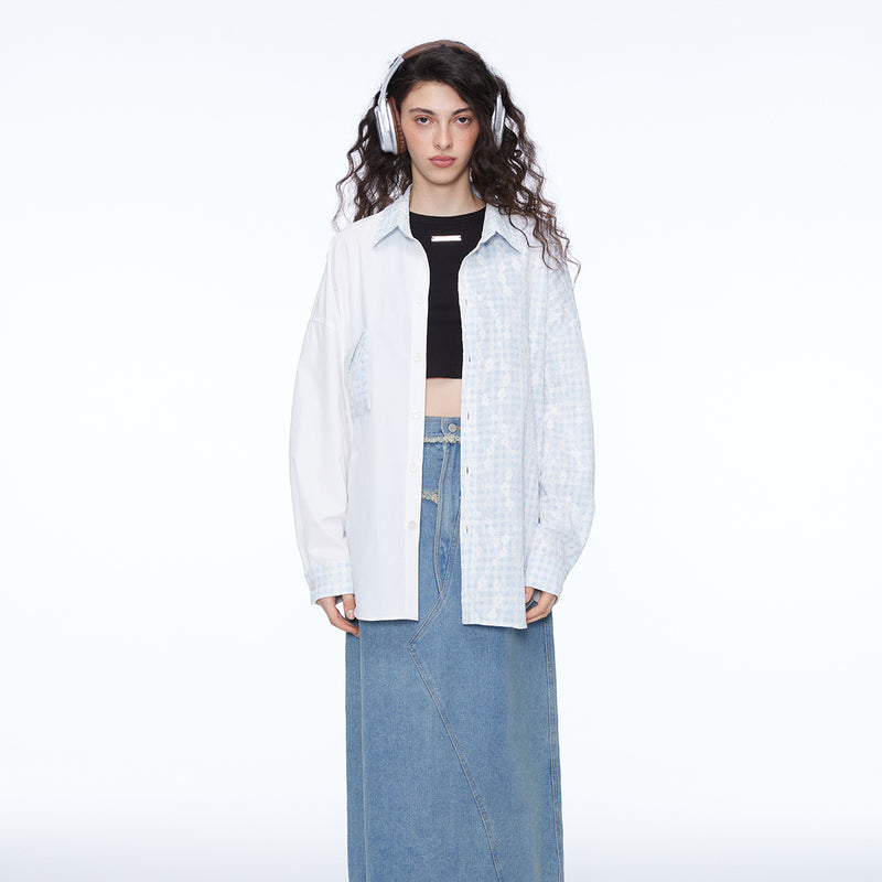 Unisex Jacket Fall Loose Spliced Plaid Blouse