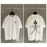 Ch hip-hop t shirts ch short-sleeved cross sanskrit printingloosecasualeasiest for matchamericanheavy weight high street