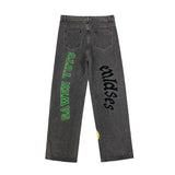 Men Jeans Embroidered Jeans Straight Oldschool Trousers