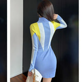 Women Maxi Dress Autumn and Winter Turtleneck Zipper Slim Fit Hip Knitwear Dress