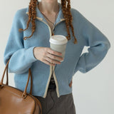 Women Knitwear Autumn Winter Retro Lapel Zipper Sweater