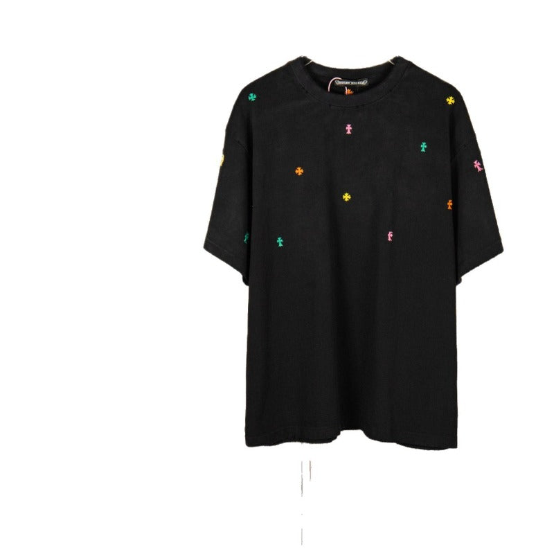 Ch hip-hop t shirts ch short-sleeved inkjet distressed t-shirt round neck loosecasualpure cotton american heavy weighttrendy