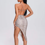 Women Evening Dress Leopard Print Dress Bandage One-Piece Dress Dress