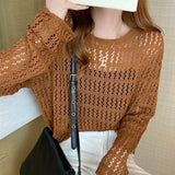 Women Knitted Pullover Cutout Blouse Hollow Sweater