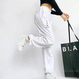 Women Sweatpants Reflective Letter Sports Pants Sweatpants Loose Casual Harem Pants