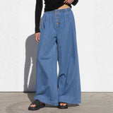 Women's pants: amazon independent store, european and american spring/summer lightweight elastic waist denim trousers, drapey vintage wide-leg jeans