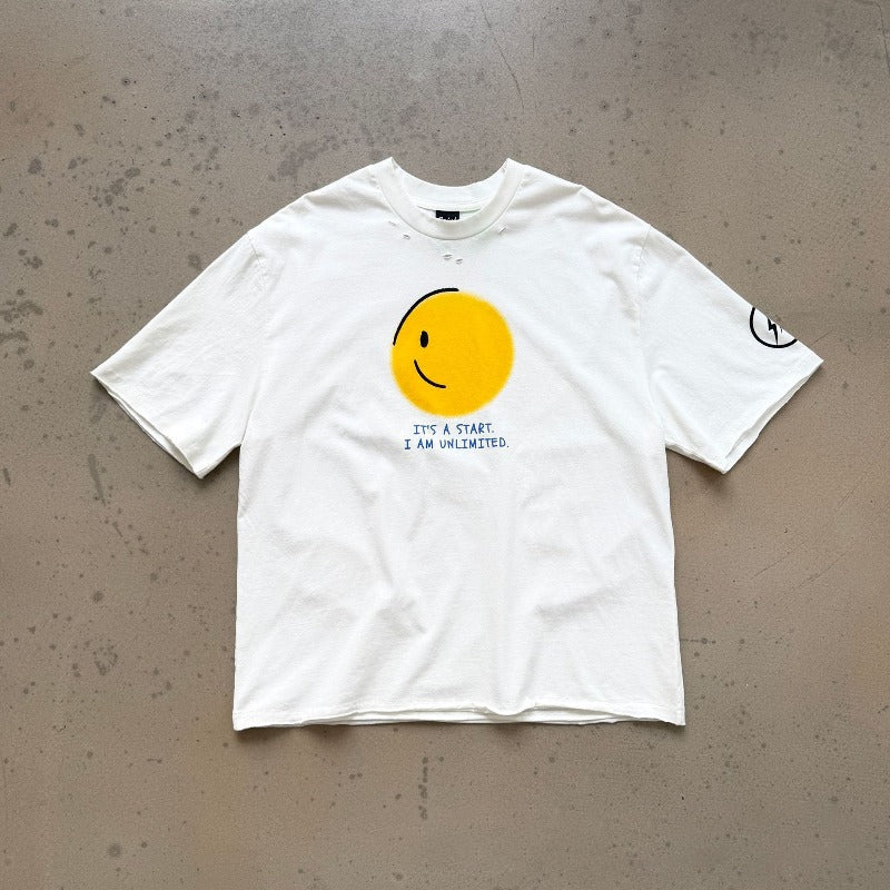 saint m t shirts s.m daisy smiley face graphic crew neck short sleeve tee