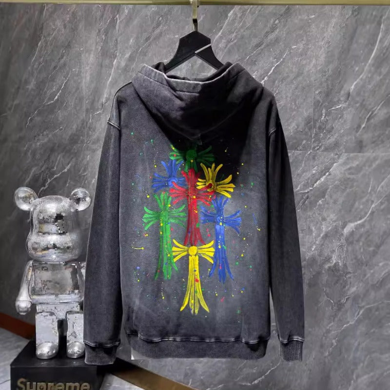 Chh Chrome Hearts Hoodie graffiti colorful hand-painted wash water do old hooded sweater