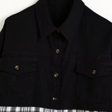 Women Jacket Autumn and Winter Check Contrast Color Loose Single-Breasted Mid-Length Coat