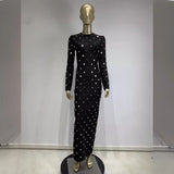 Women Dresses Bandage One-Piece Dress Elegant Long Sleeve Wire Nail Dress Skirt (Otn202404)