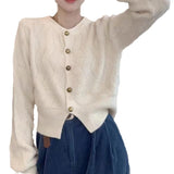 Women Knitted Cardigan Autumn and Winter Knitting Cardigan Top Loose round Neck Sweater Coat