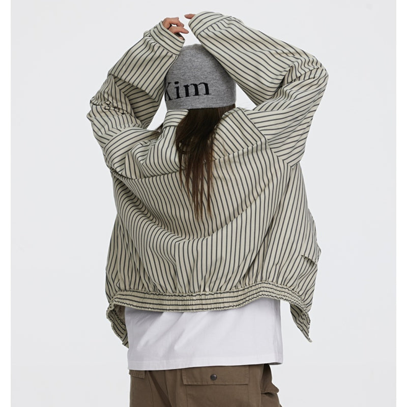 Unisex Jacket Autumn Vintage Stripe Jacket Loose Overalls