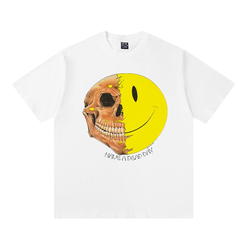 saint m t shirts s.m skull smiley face graphic crew neck short sleeve t-shirt