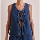 Women's pants: cross-border european and american style summer fashion casual sleeveless tie-waist high-waisted women's vest denim set shorts