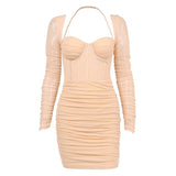 Women Dresses Sexy Mesh Backless Sheath Suspender Skirt Summer Dress (Bla0420)