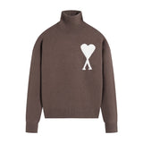Ami high neck heart jacquard pullover sweater wool couple knitwear autumn winter long sleeve loose fit