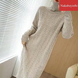 Women Maxi Dress Autumn Winter Retro Turtleneck Knitting Dress