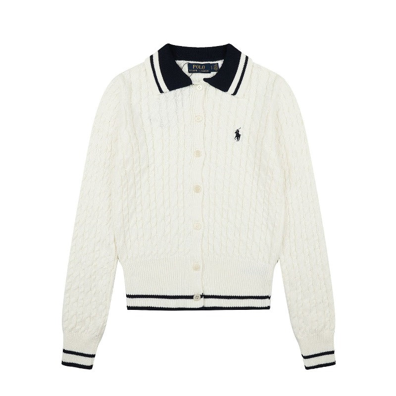 Rl ralph pony polo collar preppy stylecardiganfall and wintertopsknittingfall and wintercouplecasual woolen sweater