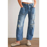 Women's pants: in-stock european & american retro distressed straight-leg jeans, casual patchwork long pants, loose-fit denim for women