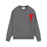 Ami araunrif big heart jacquard heavyweight crew neck fall/winter knit sweater wool cardigan - perfect for couples & wedding photos