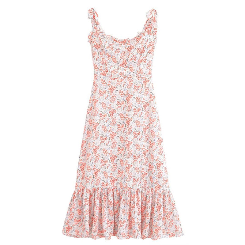 Women Dresses Summer Vintage Small Floral Slim-Fit Suspenders Dress (Xds0414)