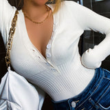 Women Sweater Knitwear Autumn and Winter Knitting Bottoming Shirt Sexy Tight Long Sleeve V-neck Jumpsuit