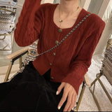 Women Knitted Cardigan Square Collar Spring and Autumn Sweater Loose Knitted Cardigan