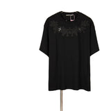Ch hip-hop t shirts ch short-sleeved ss cross flower patch embroidery t-shirt high street distressed round neck short-sleeved loosecasual american style