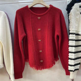 Women Knitwear Spring and Autumn Tassel Retro Bowknot Knitted Sweater Sweater