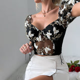 Women Party Tops Halter Perspective Butterfly Embroidered Suspender Mesh Vest