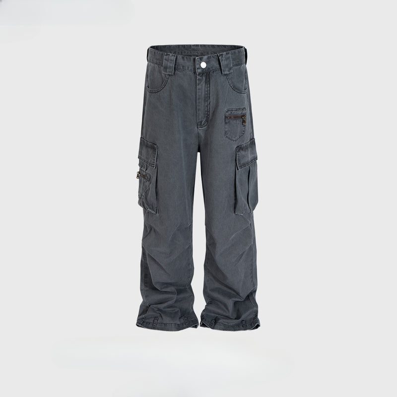 MIJKO Men Vintage Pants MIJKO High Street Wash Straight Tooling Casual Jeans