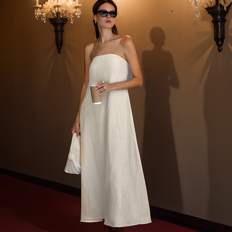 Party Dresses Cotton and linen tube top high waist dress halter summer dress