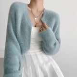 Women Sweater Knitwear Sexy Short Navel Knitted Top High Waist Loose Plush Cardigan Coat