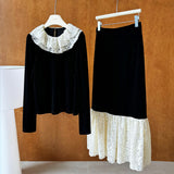 Women Skirt Gold Velvet Skirt Autumn and Winter Lace Fishtail Skirt