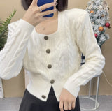 Women Knitted Cardigan Square Collar Spring and Autumn Sweater Loose Knitted Cardigan
