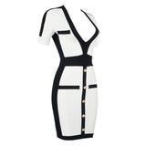 Women Dresses Short Sleeve Bandage Dress V-neck Buttons Elegant Dress (Ont0408)