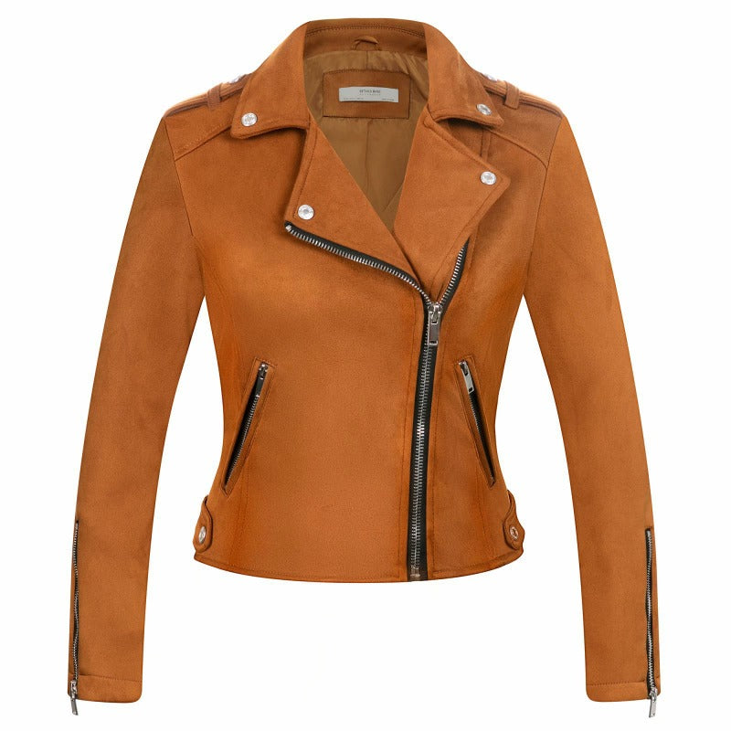 Women Leather Jacket Motorcycle Jacket Women's Leather Top Short Slim Suede Leather Jacket
