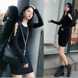 Women Maxi Dress Spring and Autumn Slim Fit off-the-Shoulder Sheath Long Sleeve Knitted Dress