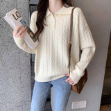 Women Knitwear Fall and Winter Lapels Cable-Knit Sweater Vintage Sweater