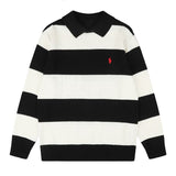 Rl ralph lauren pony stripe color block polo shirt - autumn/winter wool blend - couple's casual relaxed fit knit top