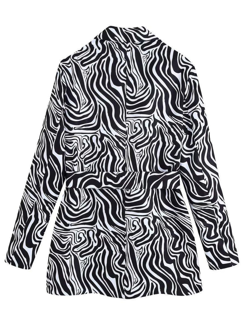 Women Suits Spring and Autumn Zebra Pattern Suit Collar Mid-Length Retro Printed Suit Jacket