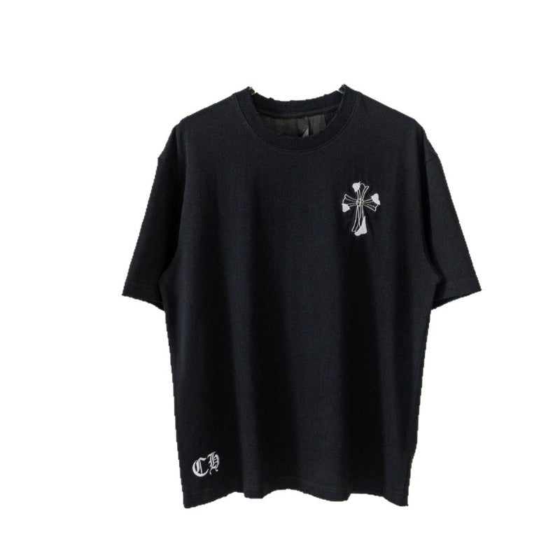 Ch hip-hop t shirts ch short-sleeved cross patch embroiderloosecasualpure cotton american heavy weight