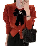 Women Knitwear Spring and Autumn round Neck Bowknot Sweater Loose Knitted Cardigan