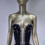 Women Dresses Sexy Beaded Bandage Dress Slim-Fit Short Evening Dress (Ont0408)