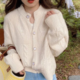 Women Knitted Cardigan Vintage Autumn and Winter round Neck Knitted Cardigan Coat Loose Sweater