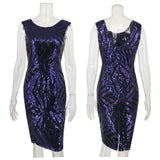 Women Evening Gown Summer round Neck Back V-neck Slim Fit Sexy Sequins Dress
