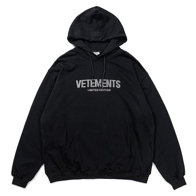 Vetements Hoodie VTM Rhinestone Letter Loose Hooded Sweater